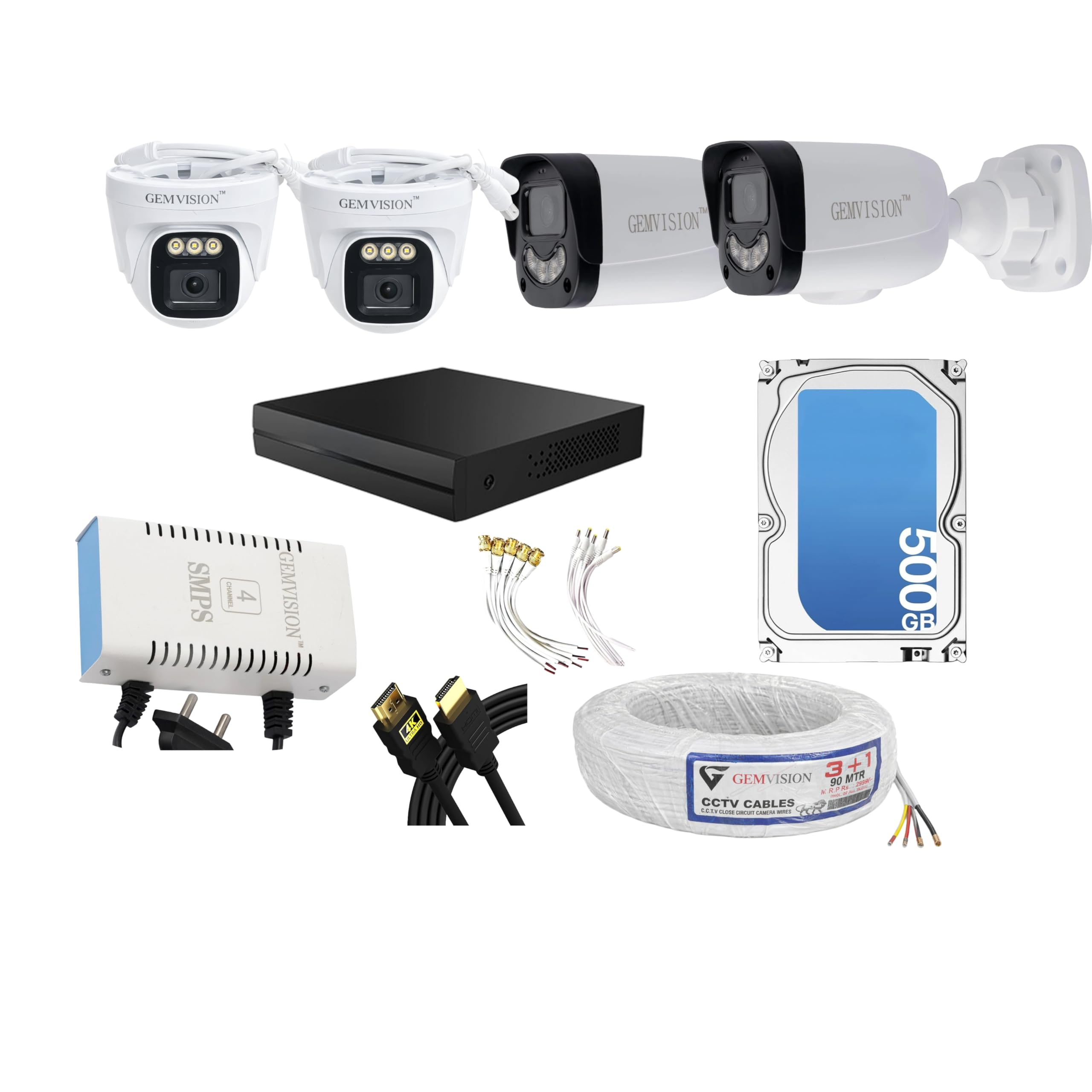 4 Channel Security Camera System | 1080p DVR with 2 Outdoor and 2 Indoor Cameras | Night Color Vision | 500GB Hard Drive | All Required Accessries | Surveillance Kit (2 Bullet 2 Dome 500GB)-picture-50