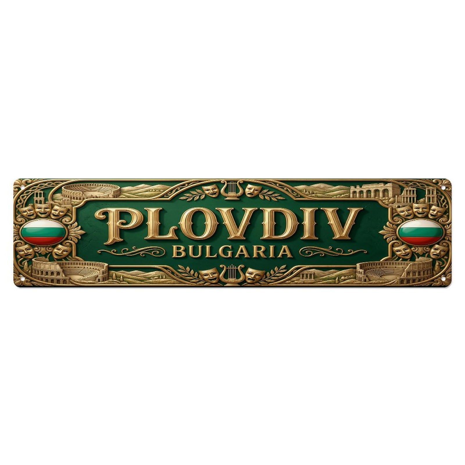 Vintage Plovdiv Bulgaria Flag Pattern Metal Tin Sign
