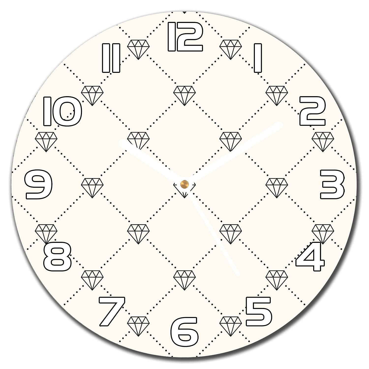 Horloge en verre cuisine salon 30 cm moderne murale avec motif diamants rétro de sécurité