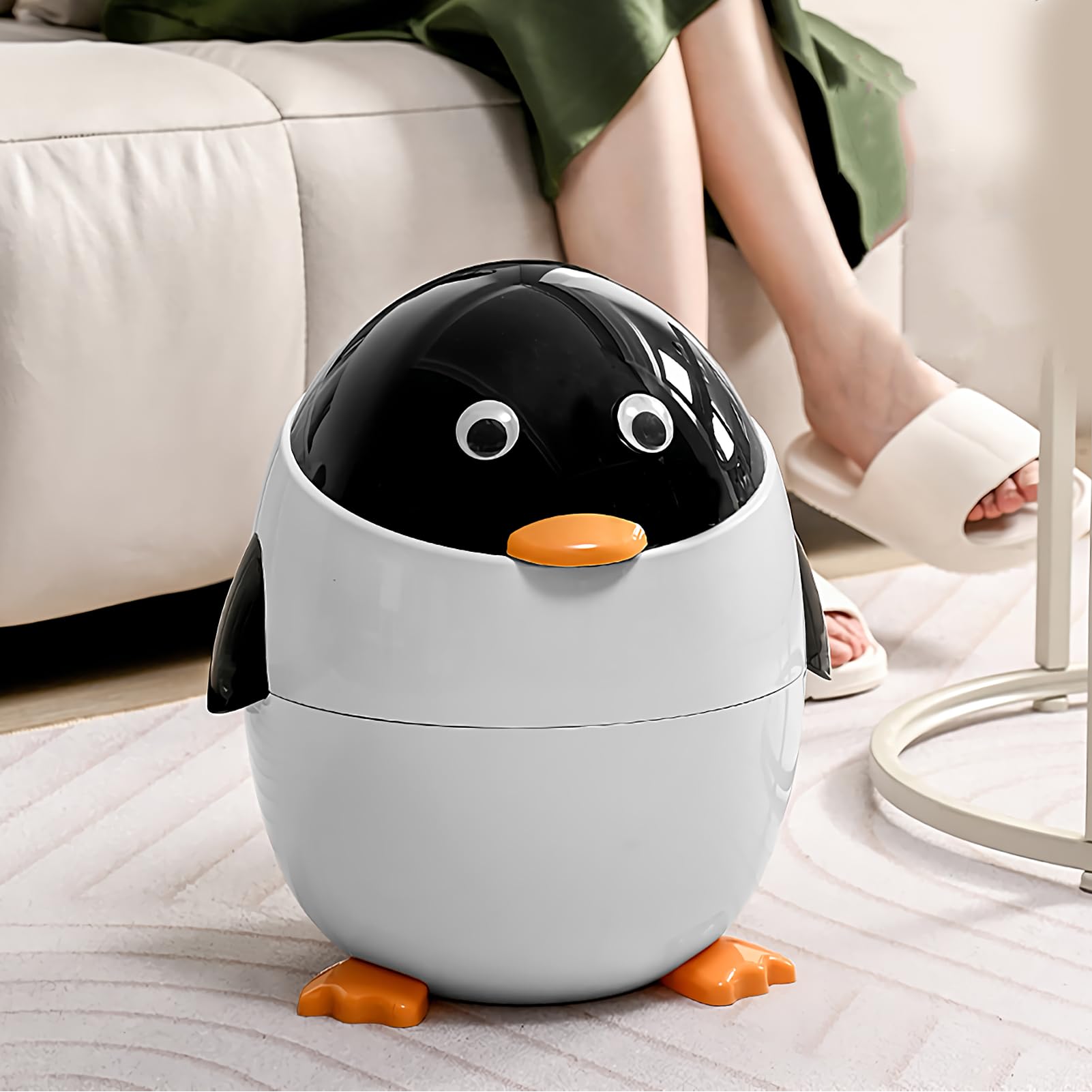 Penguin -Müll kann - süßer Tierabfallbehälter, kompakter Tischmüllbehälter | Dekorative Heimbüros Schreibtisch Mini -Mülleimer, pinguinförmiger Müllkorb mit Schwungdeckel für Schlafzimmer Küch
