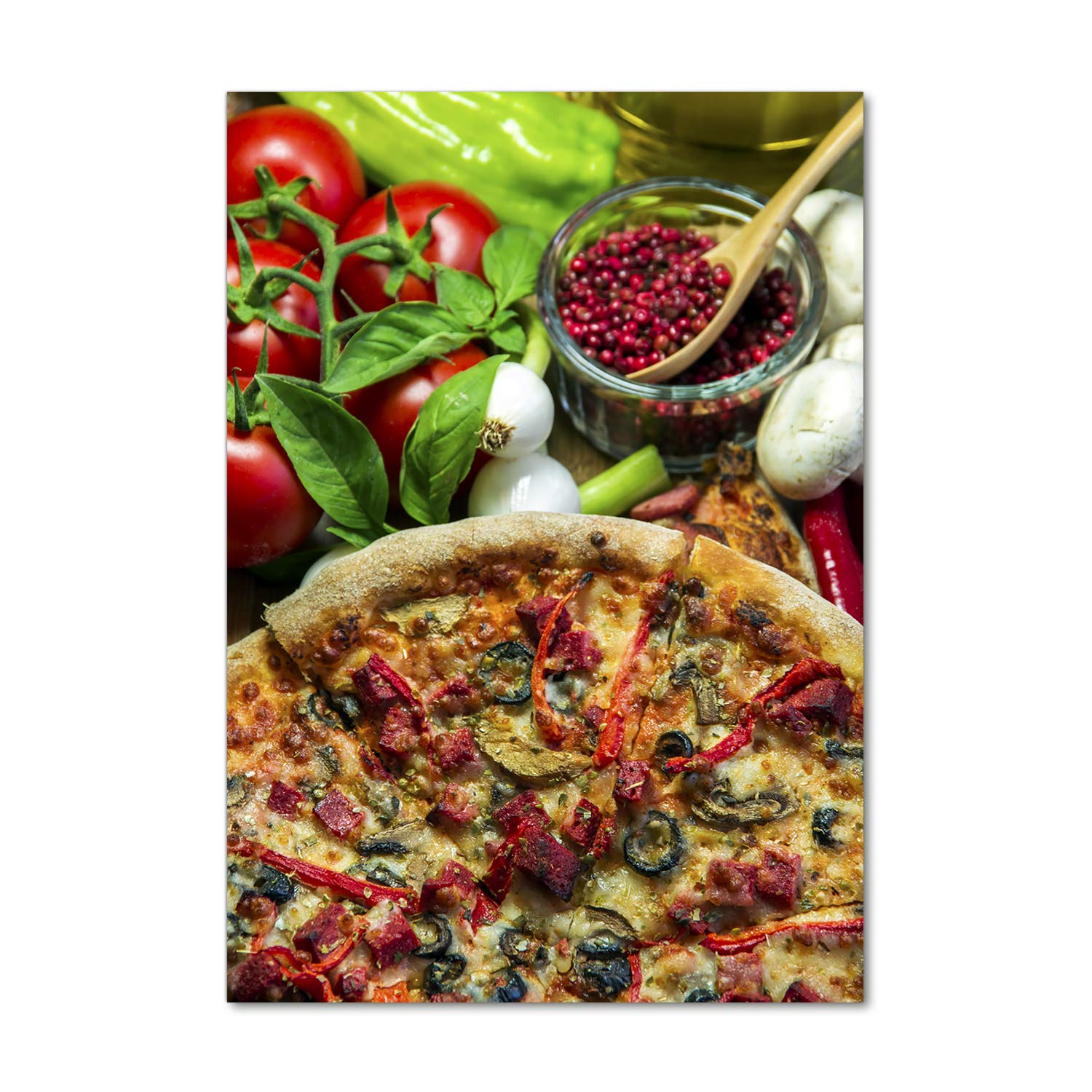 Impression sur verre 70x100 lavable tableau pizza rouge pour cuisine