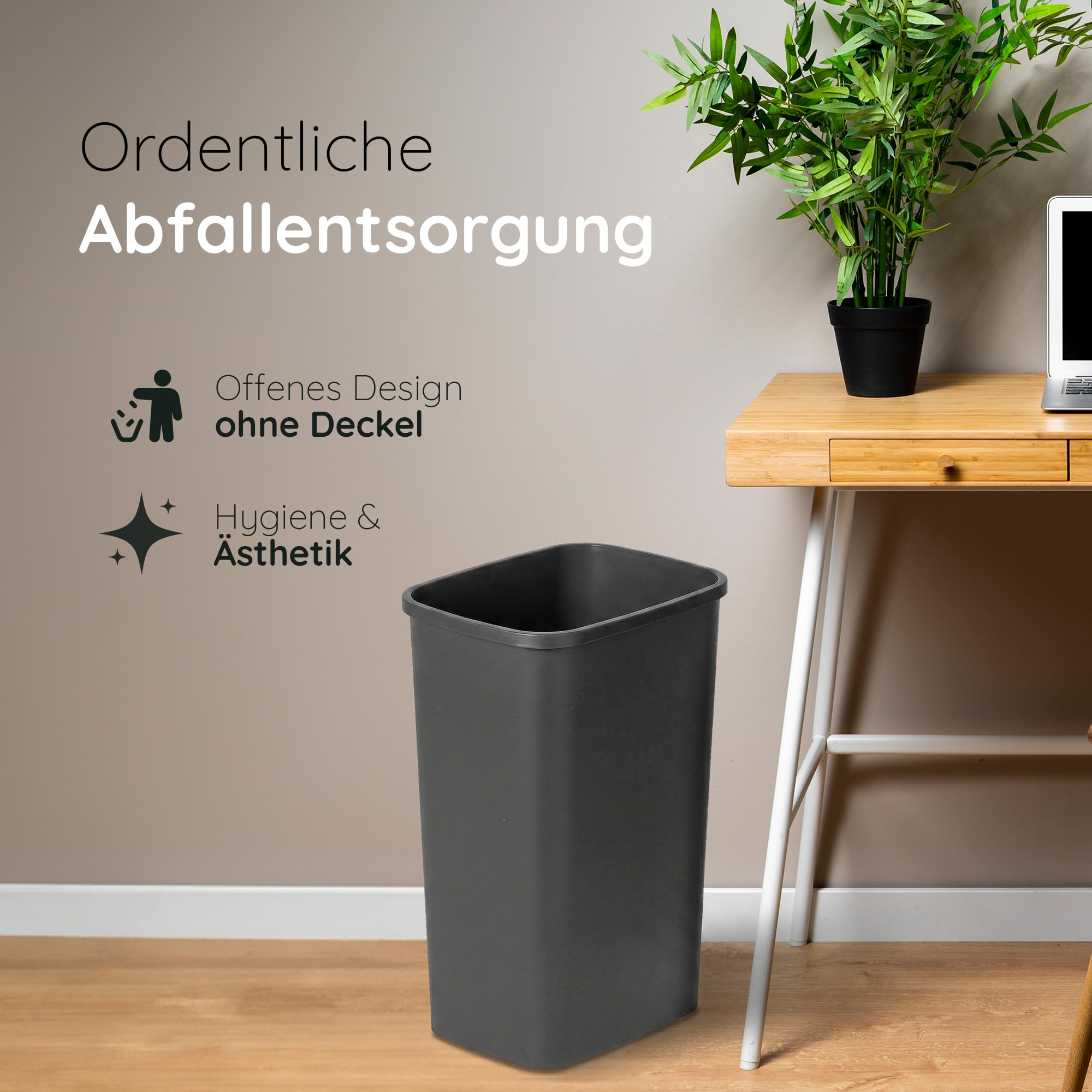 Novaliv Sparset 5x Mülleimer 50L ohne Deckel Anthrazit, Offener Papierkorb Abfalleimer für Küche Gewerbe Werkstatt Lager, Müll Eimer Bin Abfallbehälter Kunststoff Mülltonne Eckig Made in Germany