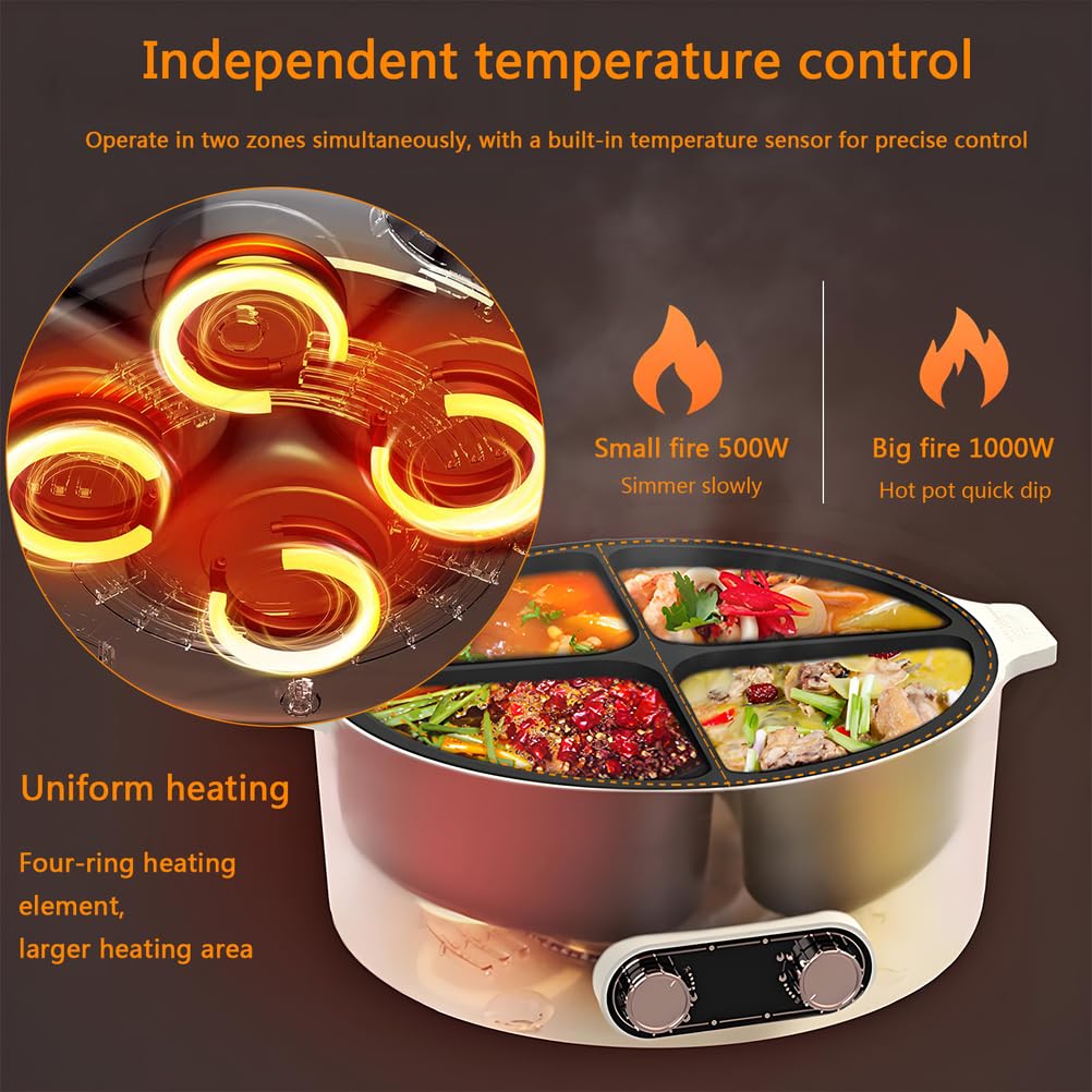 Electric Hot Pot 二つの調理エリア Amazon.com: QCQDL Electric Hot Pot with Divider, Four Grid