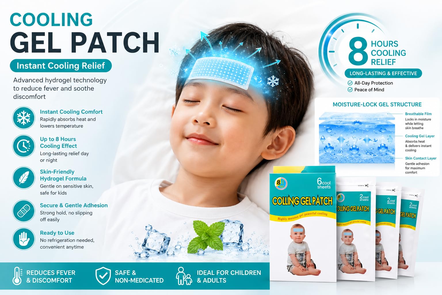 Migraine Relief Cooling Strips– Instant Cooling Headache Patch for For head, Fever, Stress & Migraine Pain Relief Gentle Skin Safe Gel Pad (Cooling Patch 6 - Sheet) — Amazon image 6
