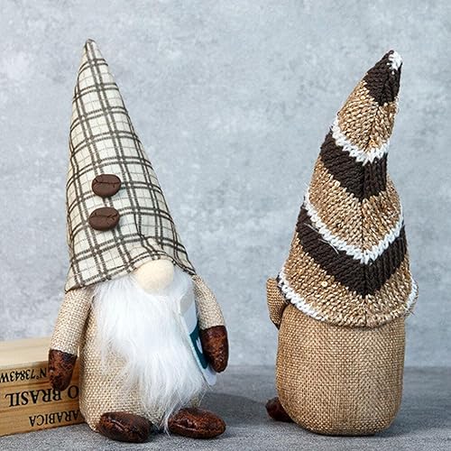 Miniatura 3 de Decoración navideña de gnomos de café para el hogar, 2 gnomos de Navidad para cafetería, figuras coleccionables enanas hechas a mano, muñeca de