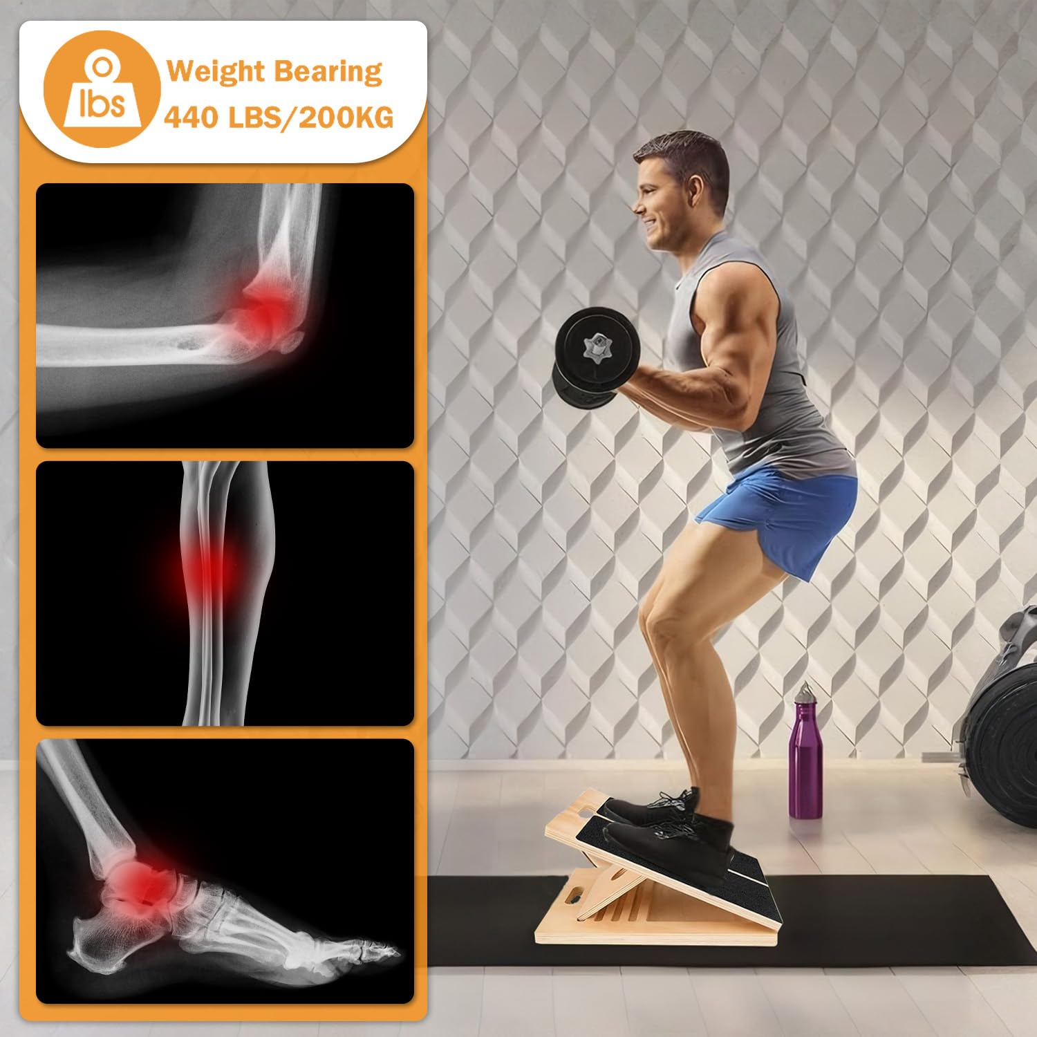 Planche d'équilibre portable en bois, planche inclinée réglable pour squats, jambes, genoux, talon, cheville, étirement professionnel antidérapant pour la maison, la salle de sport, le bureau
