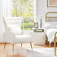 Vista 5 de Silla de acento de terciopelo, sillón de mediados de siglo con respaldo alado y botones capitoné, sillón para sala de estar y dormitorio con patas