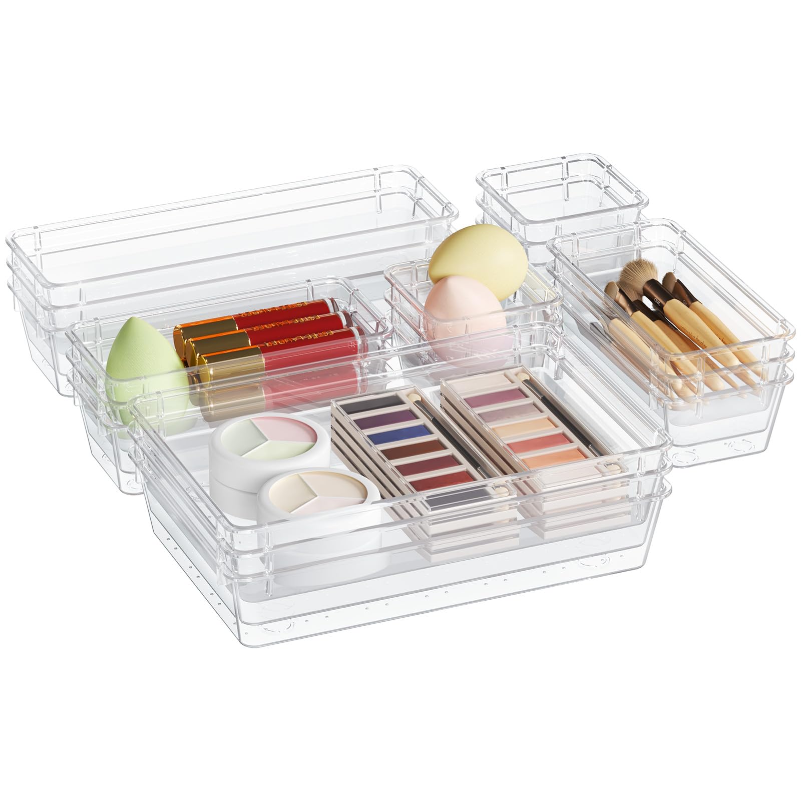 Lifewit 21 Stücke Schubladen Ordnungssystem Organizer, Schubladentrenner Verstellbar mit 4 Größen, Klar Kunststoff Küchen Organizer, Schminktisch Organizer für Makeup, Bad, Büro, Fridge