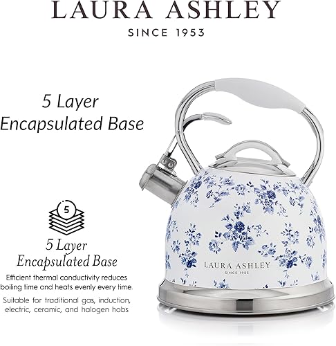 Miniatura 5 de Laura Ashley China Rose - Hervidor de cocina con silbato  Hervidor de acero inoxidable de 2.5 litros  Hervidor de camping con mango frío recubierto