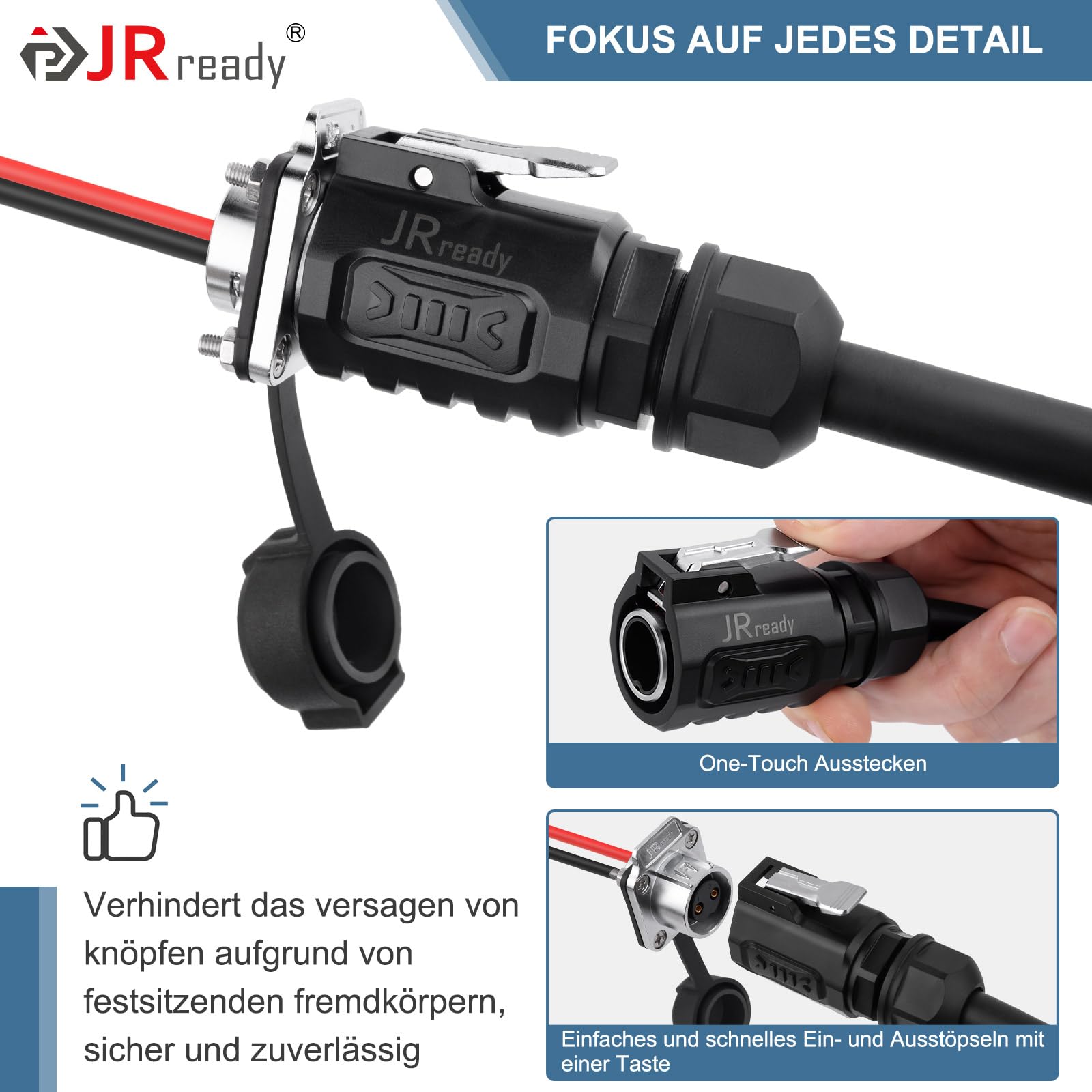 JRready JRSSWCONN CP20 Steckverbinder 4 Polig Wasserdichter Rundsteckverbinder Set (2 Sätze), Rundstecker mit Flanschbuchse für Einbau, Schnellsteckbarer Kabelstecker Entriegelungswerkzeug zum Löten