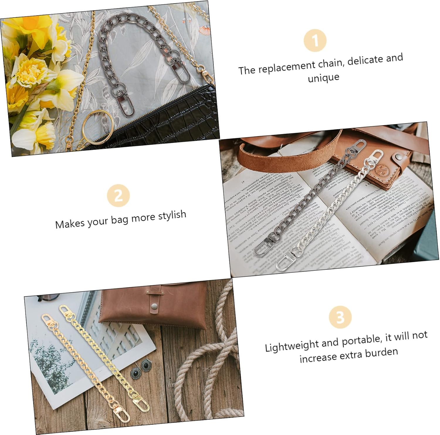 MUELODSIC 4pcs Decorative Purse Chains Modern Bag Straps for Handbags Light Straight Easy to Install Accessories for Fashionable Bags image 5