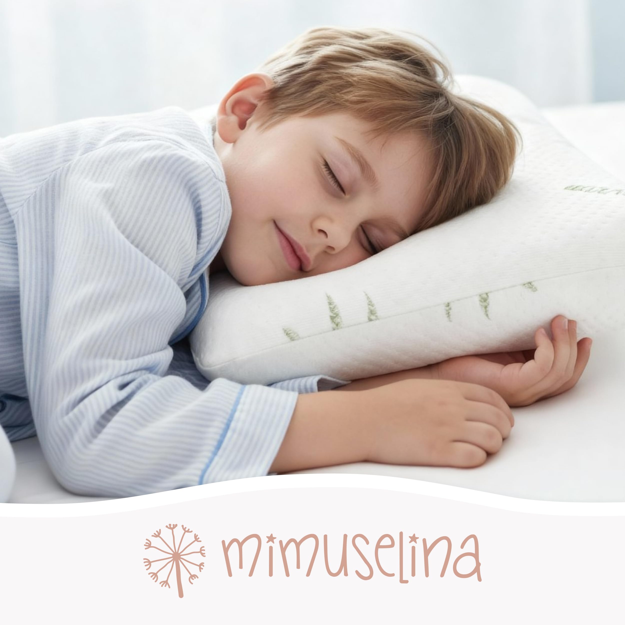 MIMUSELINA Cuscino Memory Foam Bambini 50x30x5,5 cm | Cuscino Antisoffoco Neonato in Schiuma Viscoelastica Traspirabile | Cuscini letto e Culla con Rivestimento Aloe Vera Sfoderabile e Lavabile
