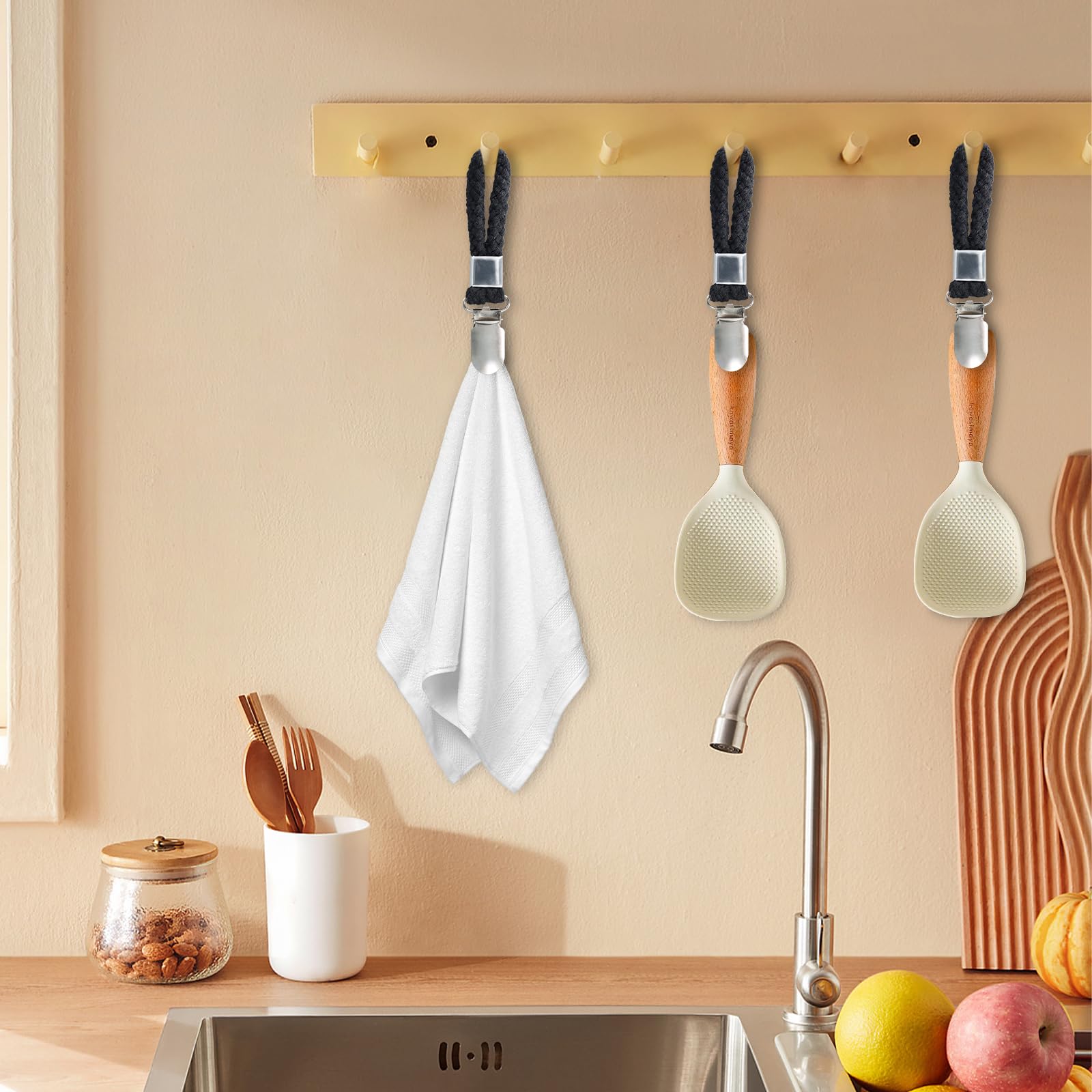 6 Pezzi Gancio a Clips per Strofinacci da Tè, Portasalviette, Appendi Asciugamani Cucina, Clips per Asciugamano, Adatto per Appendere Asciugamani, Strofinacci, Panni, Guanti, Nero