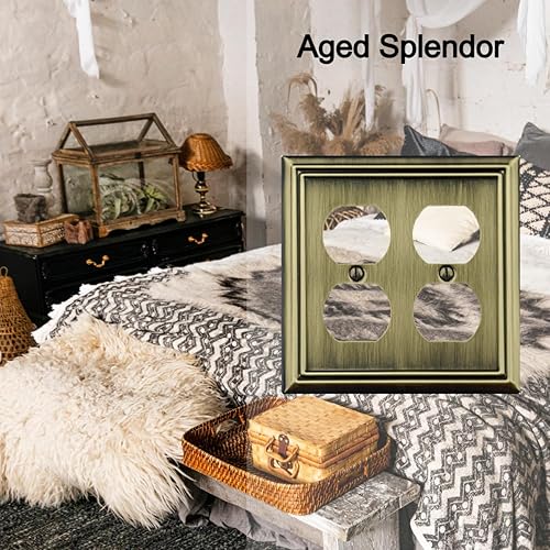 Vista 35 de Adler - Placa de pared de metal para interruptor de luz dúplex de palanca/dúplex, paquete de 2 unidades de latón antiguo, cubierta de salida