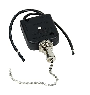 Gardner Bender GSW-35 Nick Pull Chain Switch, All Angle Pull, 6A 125VAC, Single Pole Single Throw, ON-OFF, Wire Leads
