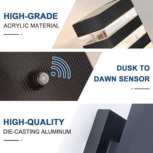 Miniatura 10 de Paquete de 2 lámparas de pared con sensor de movimiento para exteriores, luces de porche arriba y abajo, modernas luces de atardecer a amanecer,