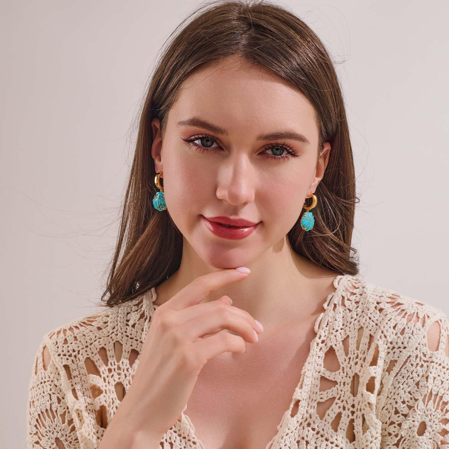 LILIE&WHITE Gold Shell Earrings For Women Chic Summer Blue Seashell Earrings Trendy shell Dangle Earring Mermaid Ocean Earring Fashion Jewelry Gift - Image 3