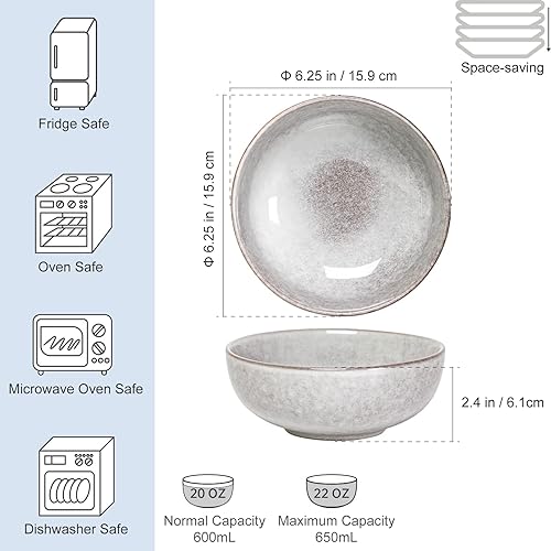 Miniatura 2 de HENXFEN LEAD Tazones de cerámica para ensalada y cereales de 22 onzas, cuencos grandes para sopa, pasta, frutas para comer, juego de 4, cuencos de 6