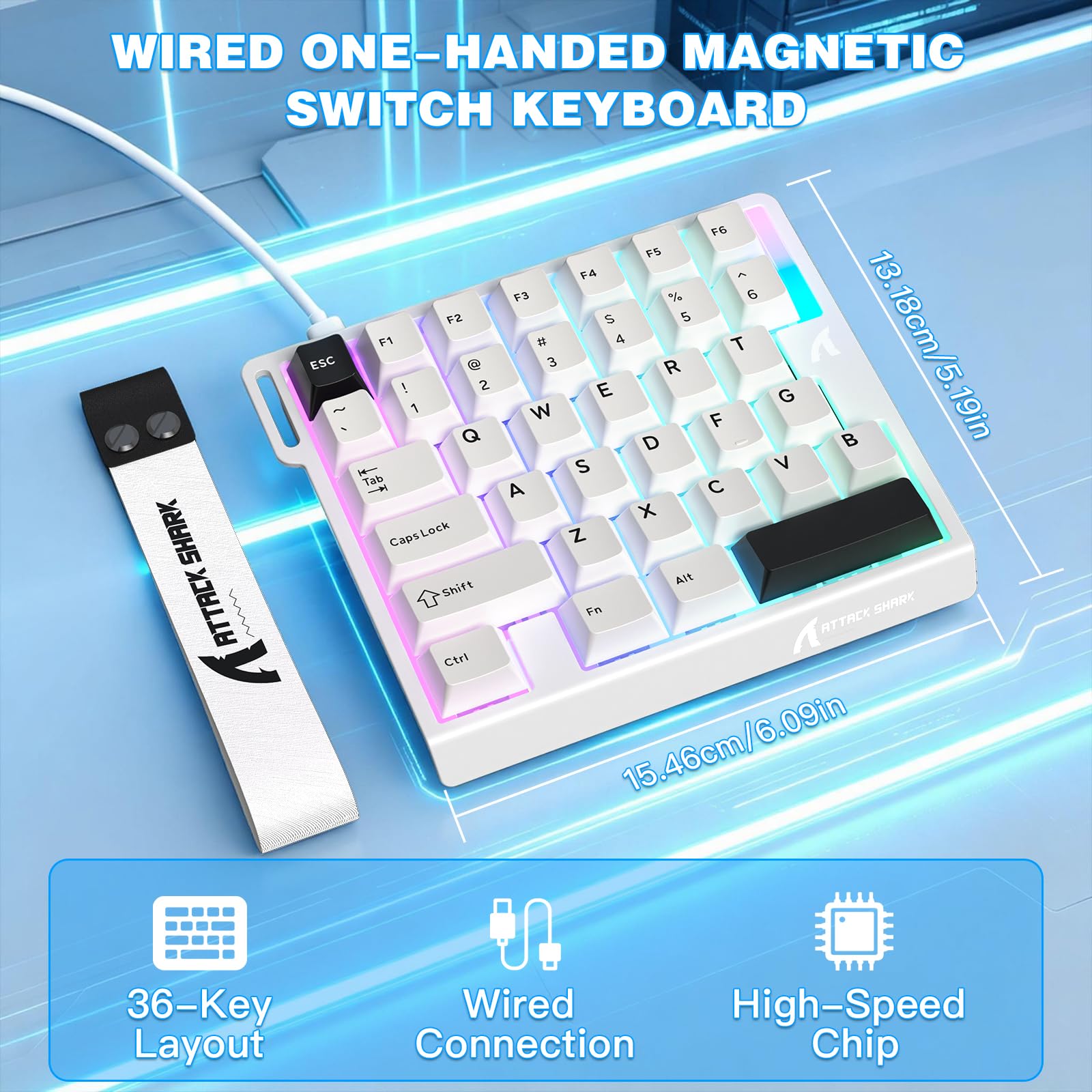 ATTACK SHARK M36HE Tastiera Gaming Monomanuale Interruttori Magnetici, Velocità Polling 8000Hz, RT 0,01mm, Suono HiFi, Frequenza Scansione 128K, Latenza 0,125ms (B-Bianco)