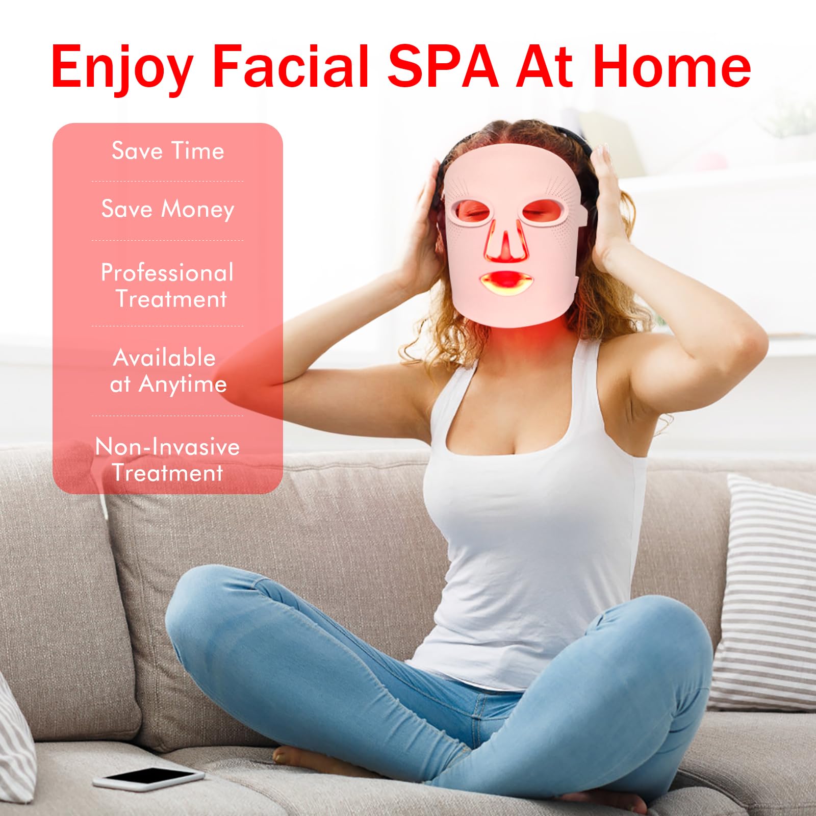 USUIELIGHT LED Face Mask Light Therapy 4 Colours LED Mask Face with Red Light Therapy for Face Care Pink - Image 4