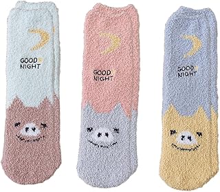 GALPADA 3 Pares Meias De Dormir De Lã Coral Meias Femininas Meias Felpudas E Confortáveis Meias De Natal Meias De Tubo Médio Meias De Dormir Moda Meias Femininas De Tubo Médio Chinelos