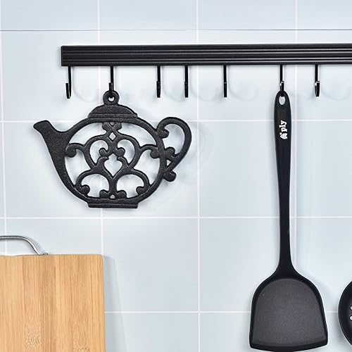 Miniatura 7 de Sungmor Salvamanteles de hierro fundido resistente, salvamanteles decorativos negros a prueba de óxido para cocina o mesa de comedor, 7.9 x 6