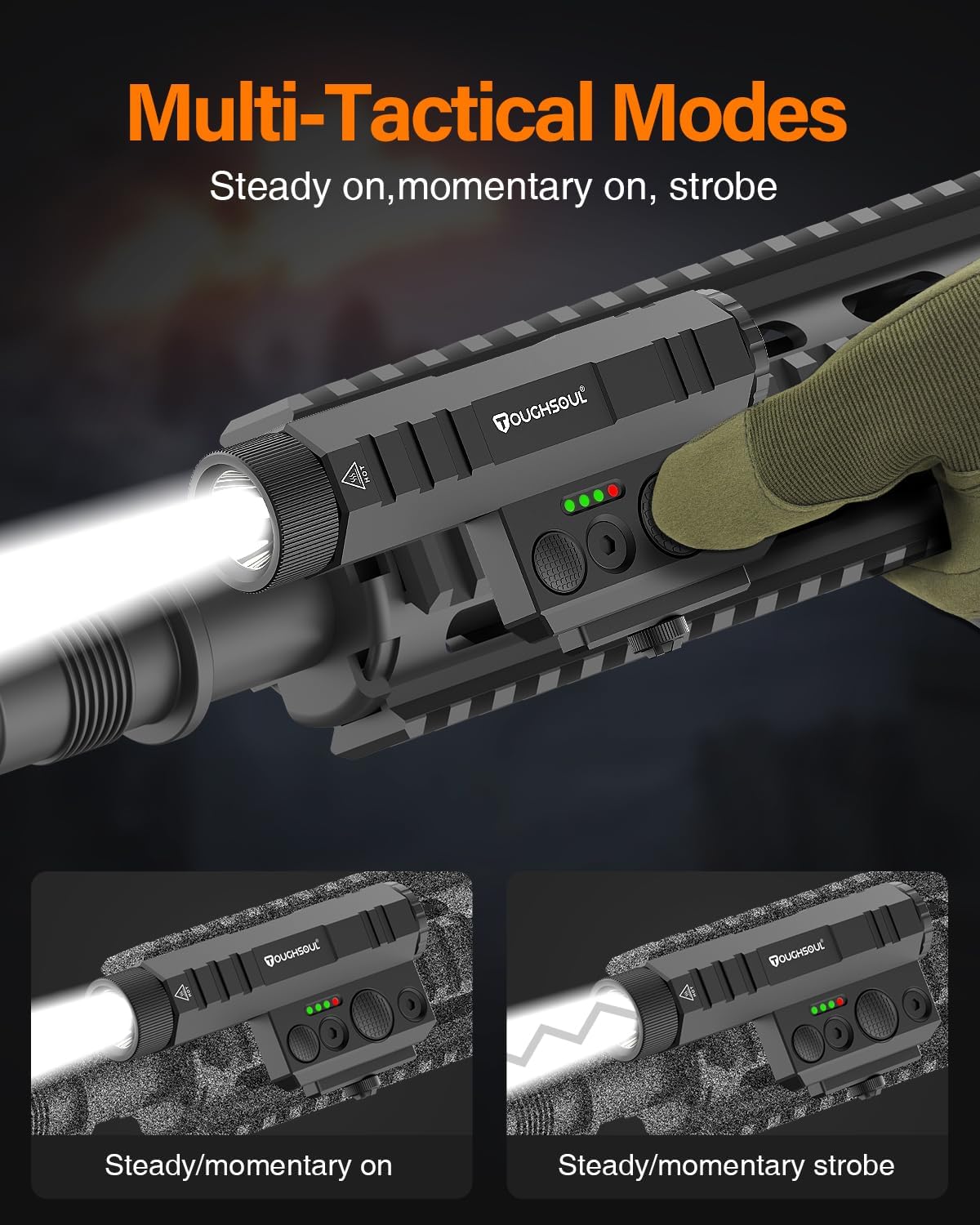 TOUGHSOUL Mlok Flashlight 1450 Lumen with Momentary Strobe Function Light Replaceable Batteries Included