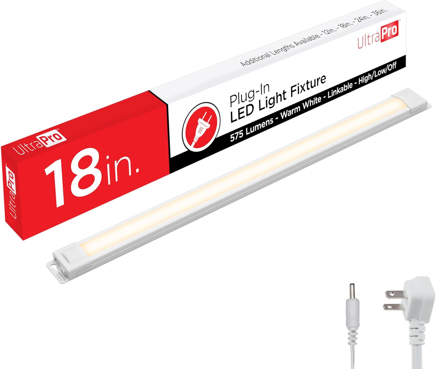 UltraPro 18 inch Plug-in Linkable Under Cabinet Lights, High/Low/Off, Warm White Light (2700K), LED Under Cabinet Lighting, Under Counter Lights for Kitchen, 44106