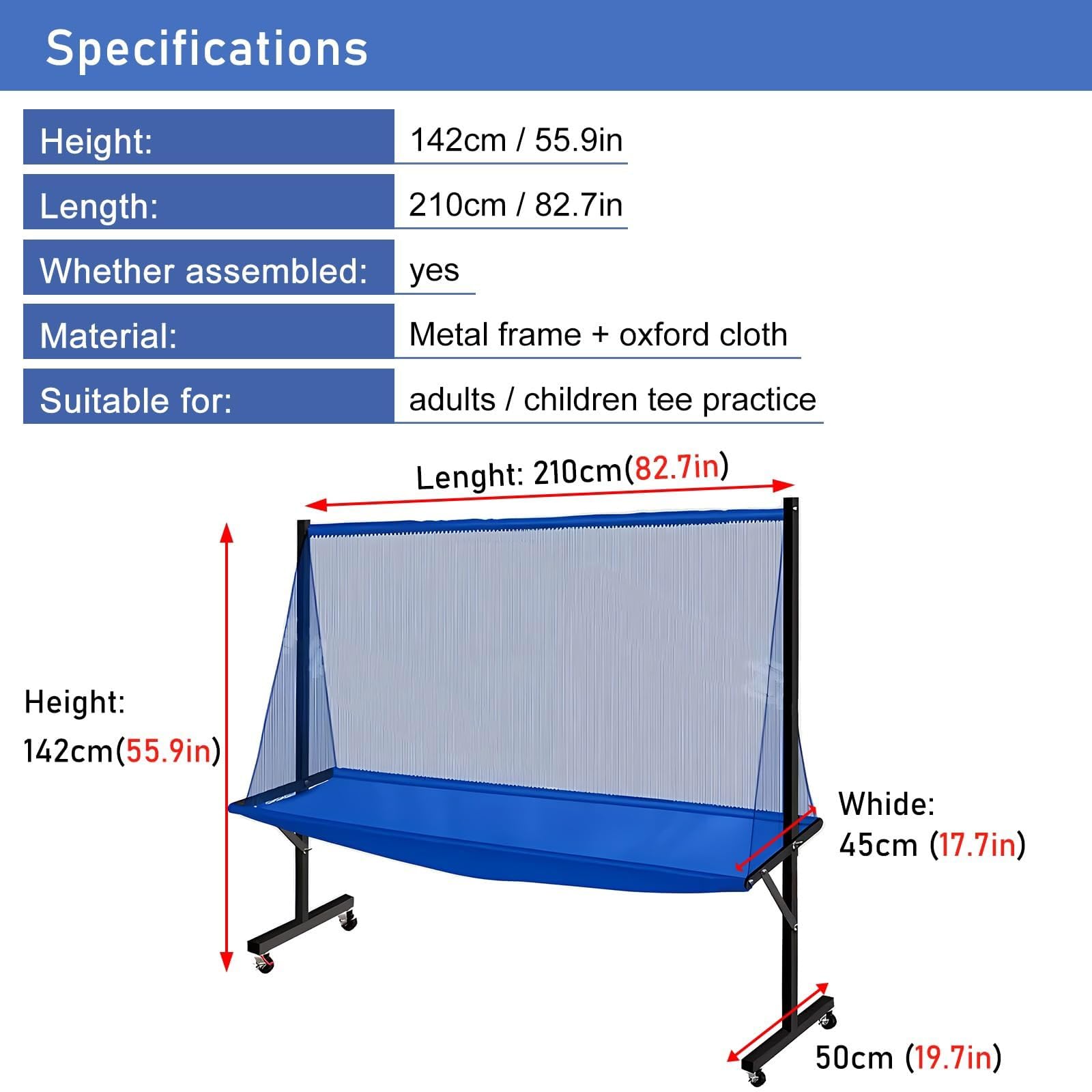 Tischtennisnetz, for 72 Bis 82 Zoll Große Tische (210 X 50 X 142 Cm), Verdickter Metallrahmen + Elastisches Netz + Oxford-Gewebe, Mit Universalrad, Einfaches Sammeln Des Balls(Silver)