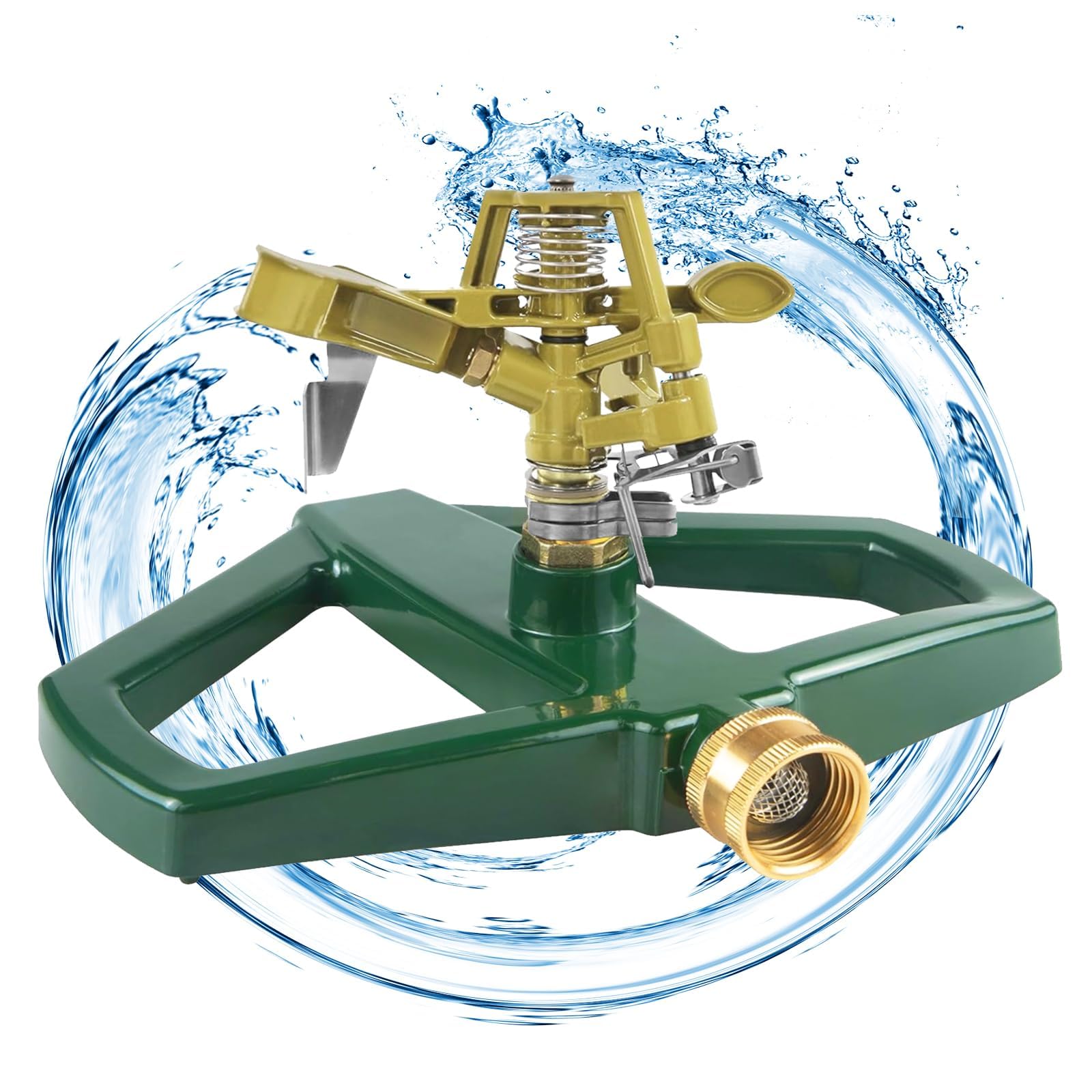 Arroseur Pelouse Rotatives à 360 avec Jardin Socle métal, Arrosage Automatique pour Jardin, Arrosage Oscillant Arroseur Gazon Asperseur pour Systèmes D'irrigation, Irrigation Pelouse (Doré)