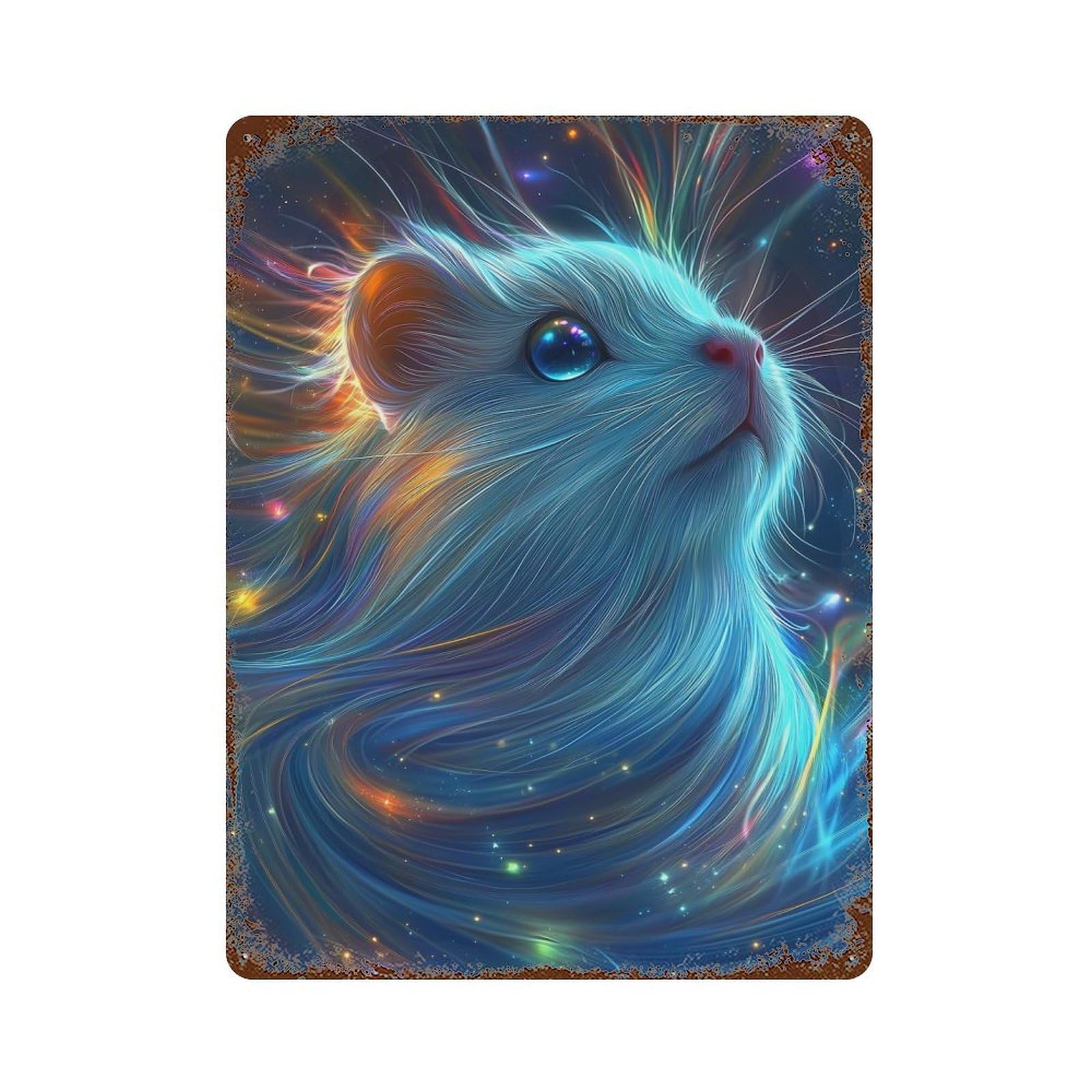 Celestial Guinea Pig Portrait Aged Metal Wall Plaque 15.7"x11.8", Decorative Metal Wall Art for Garage, Pub Or Kitchen
