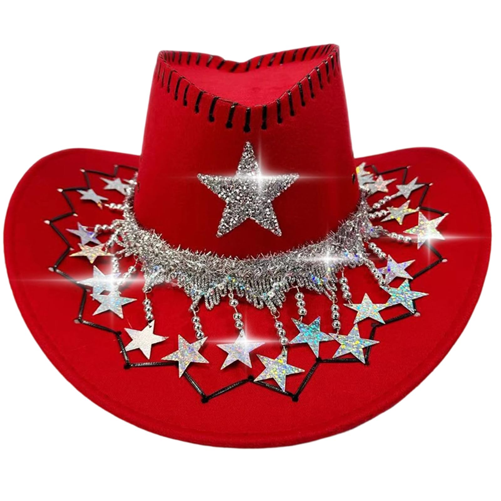 MICFENY Practical Felts Cowgirls Hats With Festival Five Point Star Embellishment Comfortable Unisex Western Accessory For Chris