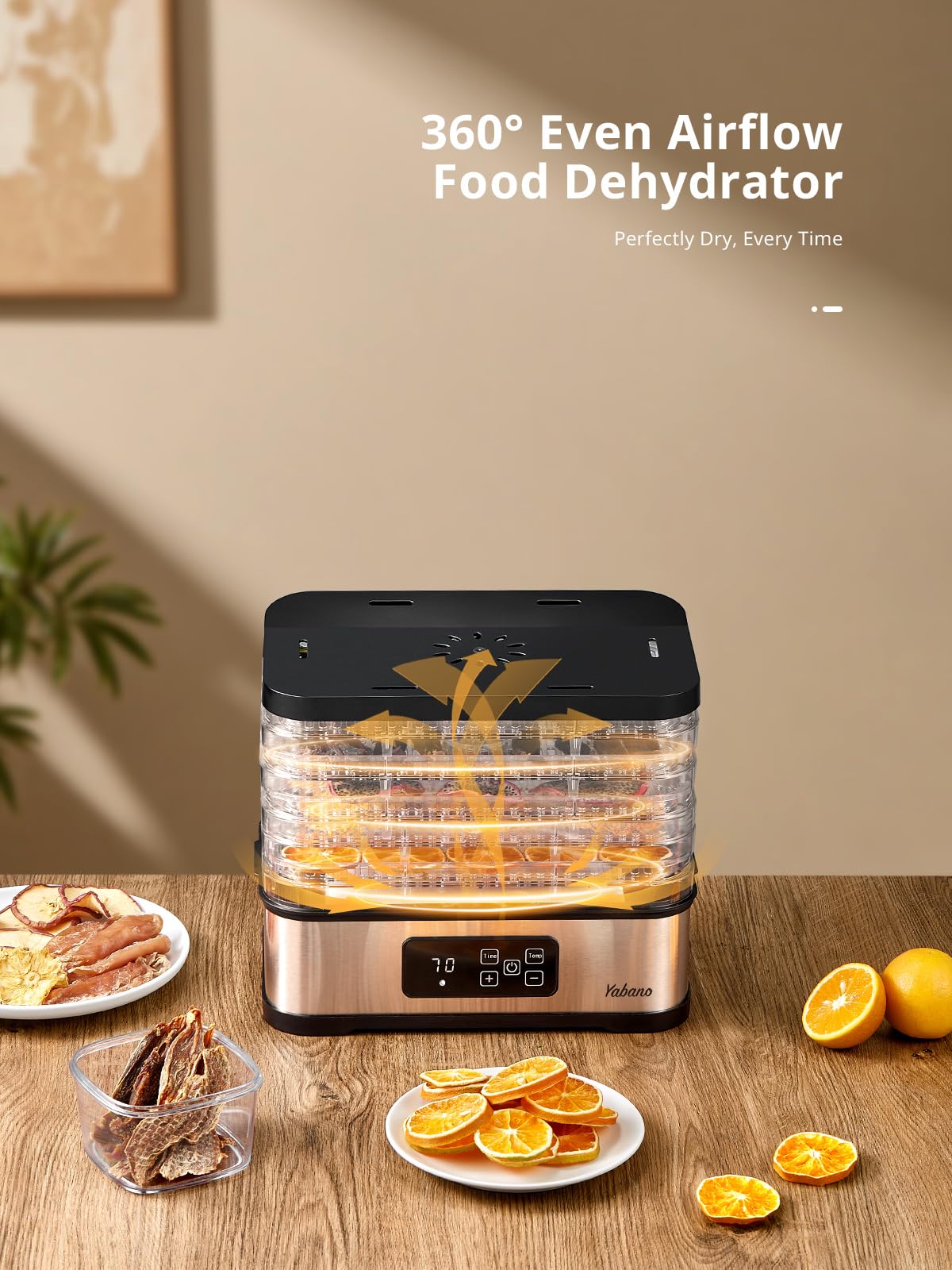 Essiccatore per alimenti con 5 vassoi, temperatura 35-70 °C e timer 72 ore, timer digitale, senza BPA, per snack sani, frutta, carne e cibo per animali domestici