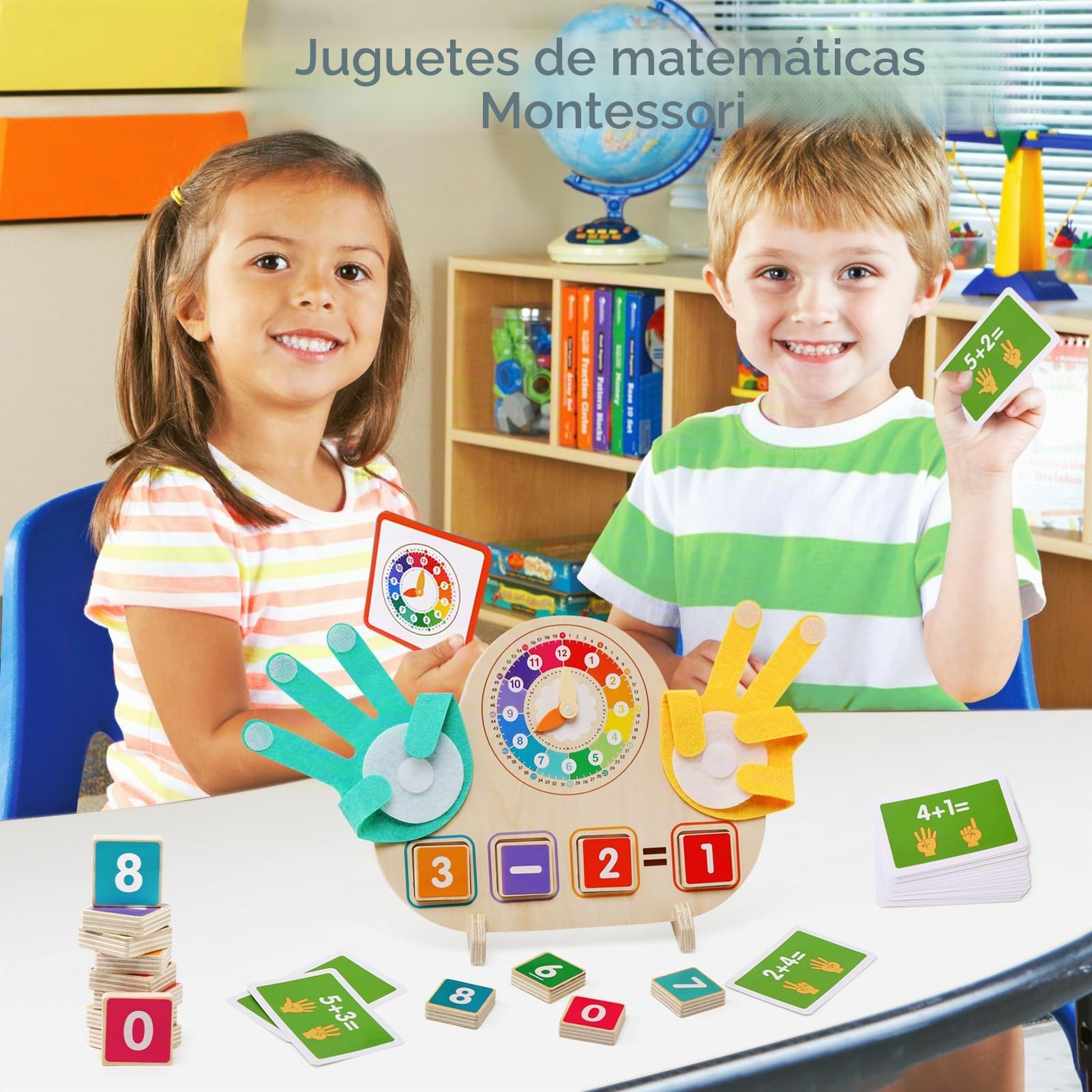 Juegos Educativos Niños 3 4 5 6 Años, Juguetes Montessori Matemáticas de Madera con Reloj, Juegos de Conteo para Preescolar Aprender Suma y Resta Regalo para Infantil Niños Niñas 3-6 Años