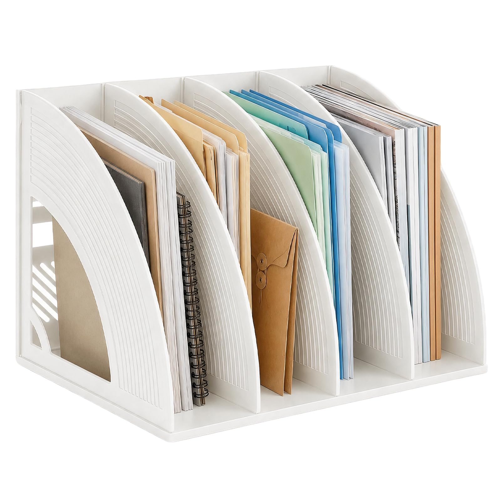 GREENSAPPIRE Arched File Organiser for Documents 4 Compartment Desktop (White)