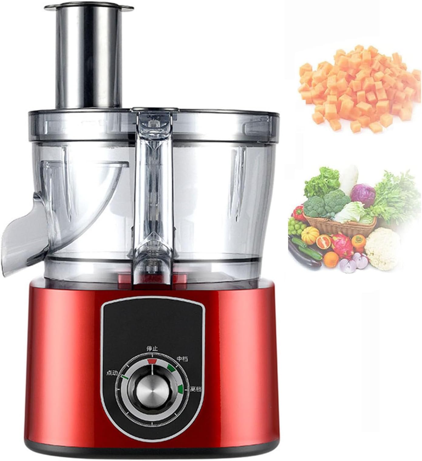 Food Chopper Dicer, Commercial Vegetable Chopper Electric, 2 Speed Chopper with Non-Slip Base, 5L Capacity Glass Bowl, Food Processor Suitable for Vegetable, Fruit,Red