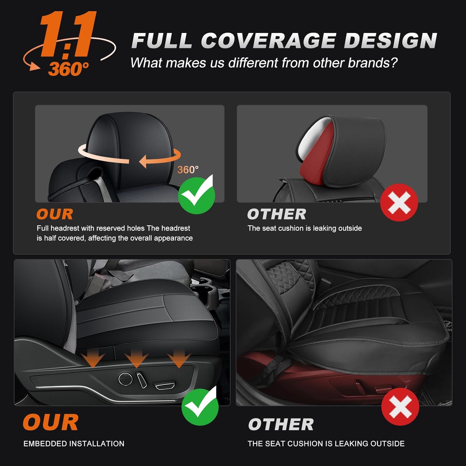 AOMSAZTO Car Seat Cover for Chevy Silverado/GMC Sierra 1500 (1999-2006) - Full Set Black+Gray Seat Covers