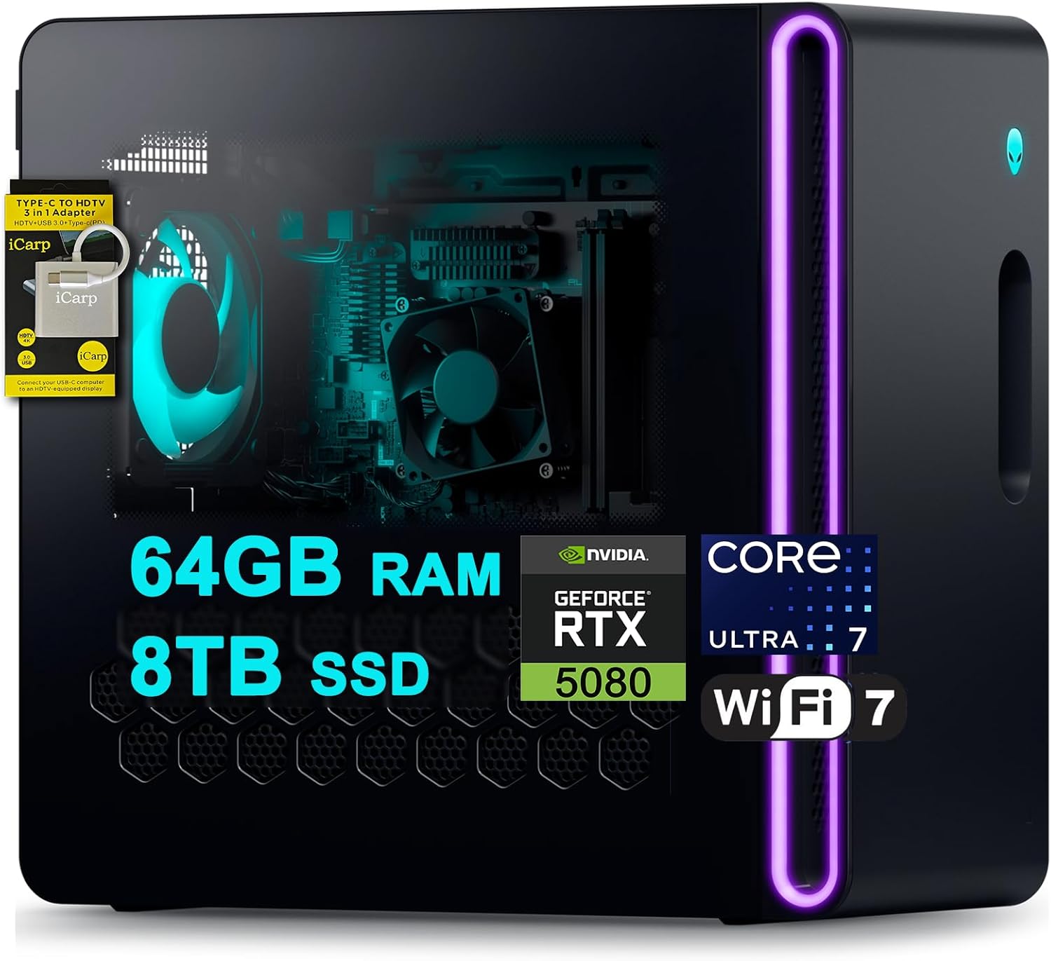 DELL Alienware Aurora ACT1250 Gaming Desktop Intel 20-core Ultra 7 Series 2 265F (Up to 13 Tops) 64GB RAM 8TB SSD GeForce RTX 5080 16GB GDDR7 Wi-Fi7 1000W PSU for Gaming AI PC Win11 ICP Hub/AI PC