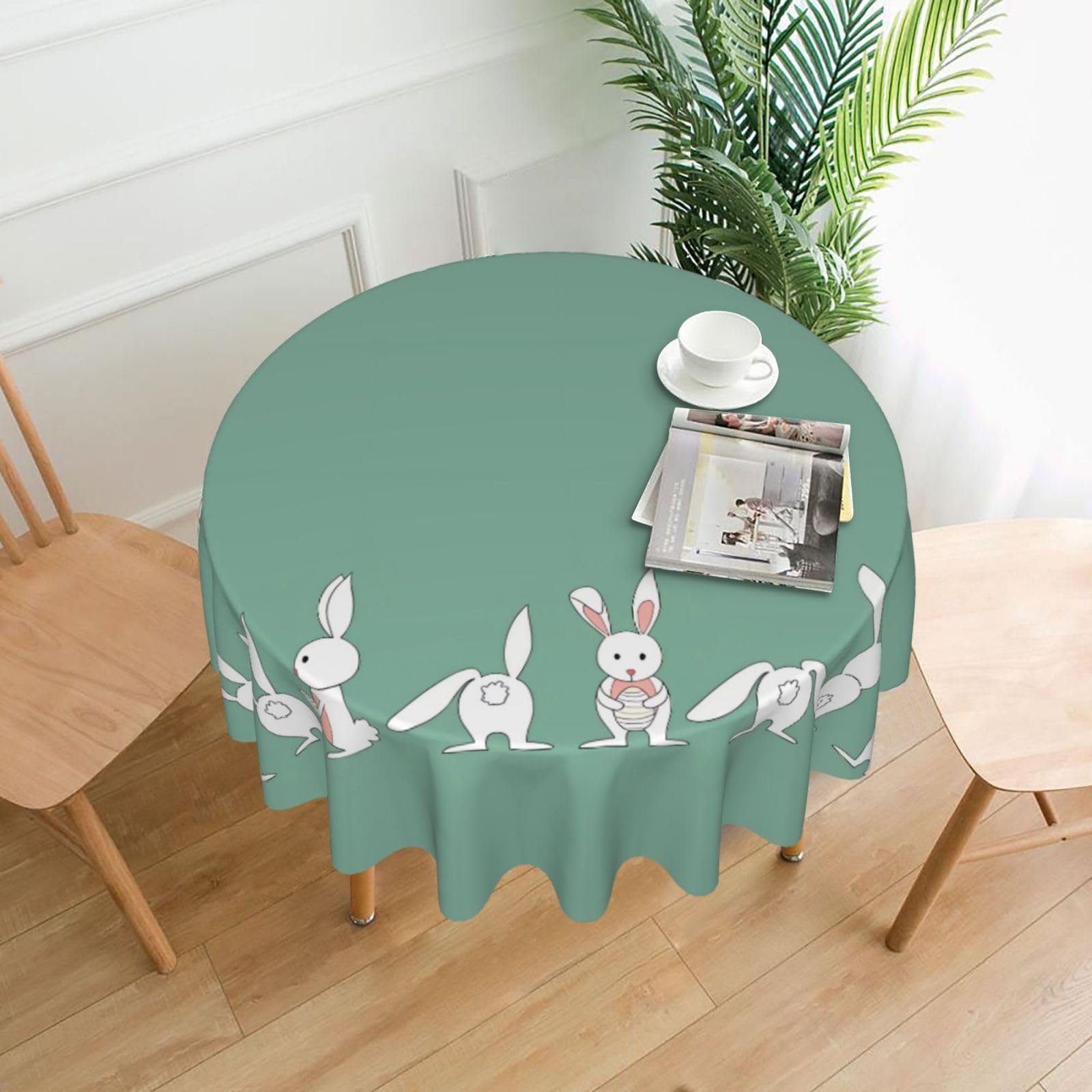 HJFCZH Easter Bunny Prints Round Decorative Tablecloth 60in - High-Grade Polyester Throw for Dinners, Weddings & Everyday Use