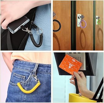 Stretchy Spiral Keyring - 6 PCS Colourful Plastic Keychain, 7” Springs Key Holder, Anti-lost Spring Coil Keychain Cord, Retractable Key Chain for Work, School, Keys, Wallet, ID Card, Backpack