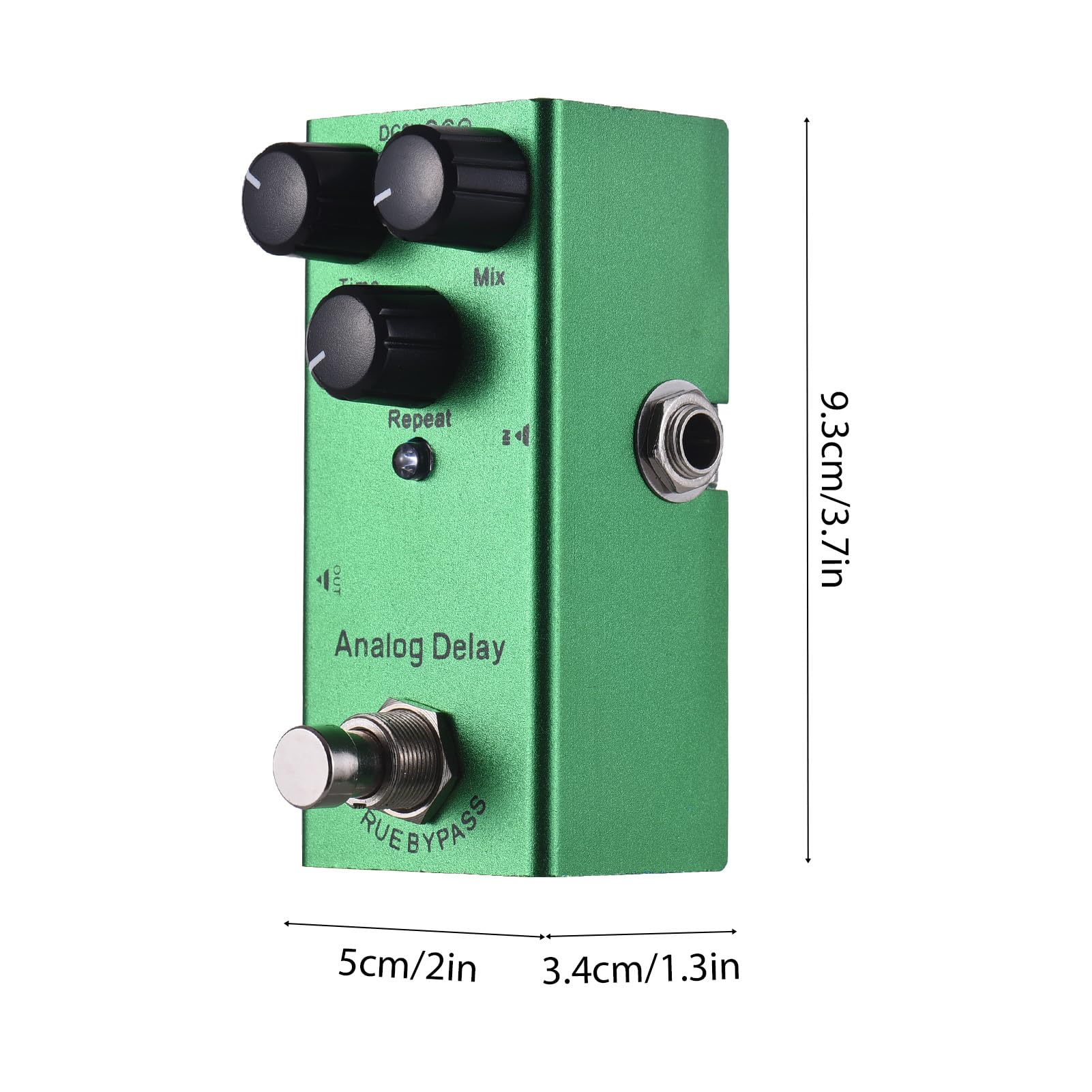 Analog Delay Guitar Effects Pedal with Time Mix Repeat Controls Knob DC 9V 6.35mm Input Output Electric Guitar Effector True Bypass Green Mini Aluminum Design