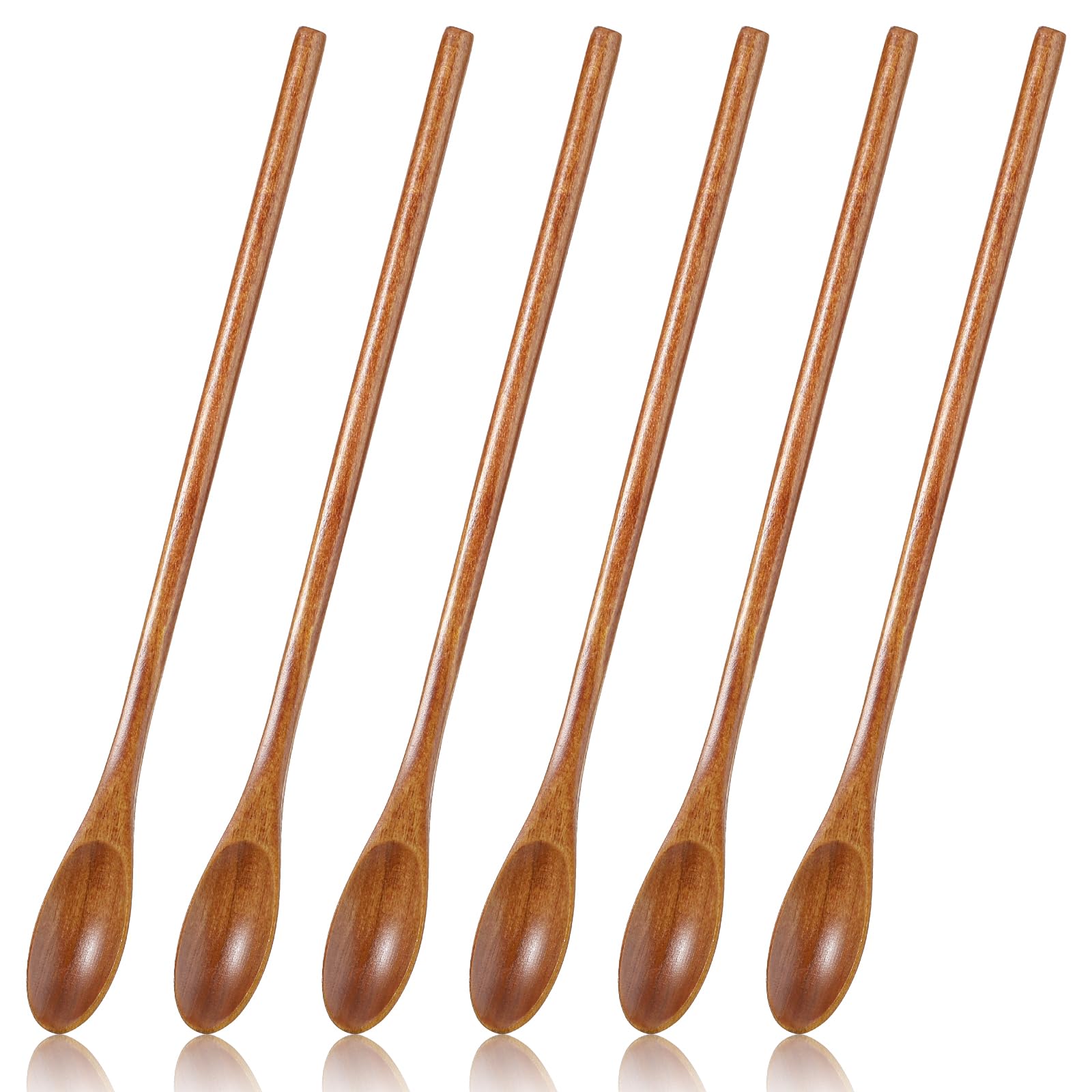 Cucchiai Di Legno Cobee Con Manico Lungo, Set Da 6 Da 20 Cm - Cucchiai Coreani Per Zuppa, Mescolare E Cucinare, Utensili Da Cucina In Legno Naturale