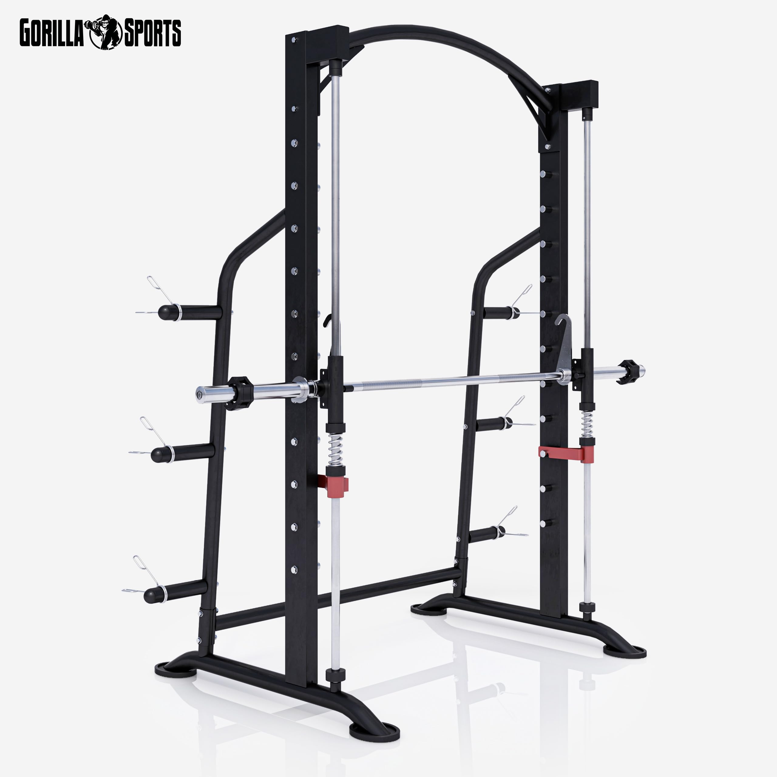 Gorilla Sports® Power Rack - con Bilanciere, capacità Max 300kg, Supporto Dischi Pesi, Ø 25mm / 50mm, Acciaio - Multifunzione, Stazione, Gabbia, Squat, Sollevamento, Allenamento, Palestra, Fitness
