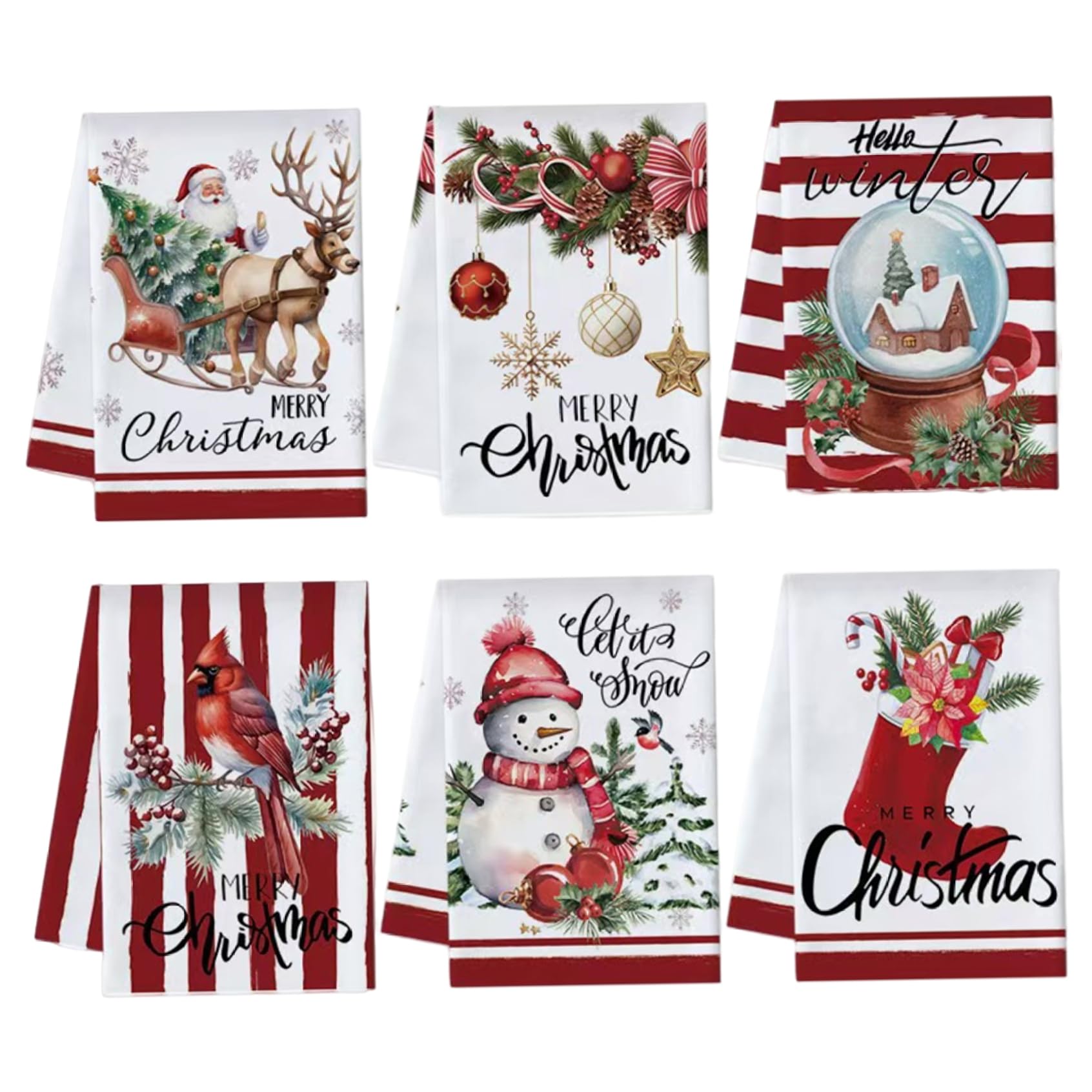 Ngbbby Assorted Color Christmas Kitchen Towels, 6Pcs Christmas Towels, Bath, Microfiber Hand Cloth For Home, 15.7 X 23.6 Inch