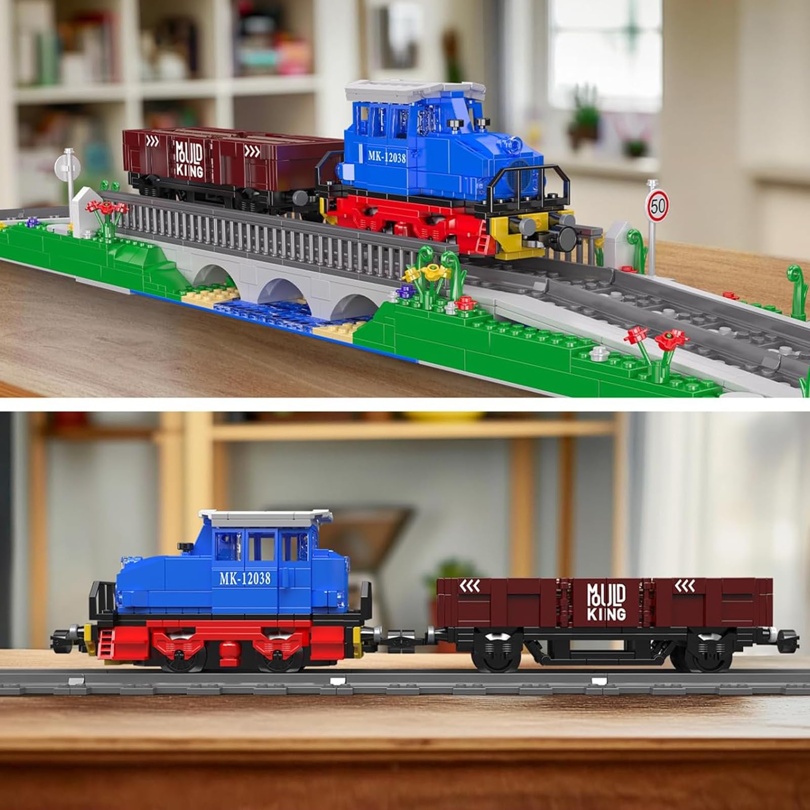 Mould King 12038 MOC Technik Ferngesteuert ESU KG230 Diesel Locomotive Eisenbahnen Zug Bauklötze Set Baukasten 1117 Stück Mit Schienenlieferung Güterwagen APP Technologie Klemmbausteine Bausatz