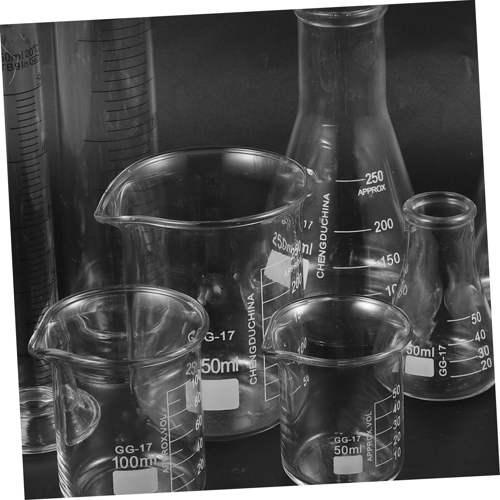 MAGICLULU Set di Vetreria da Laboratorio 9 Pezzi in Vetro Becher Graduato e Beuta Conica, Resistente ad Alte Temperature, Scala Facile da Leggere per Uso in Laboratorio