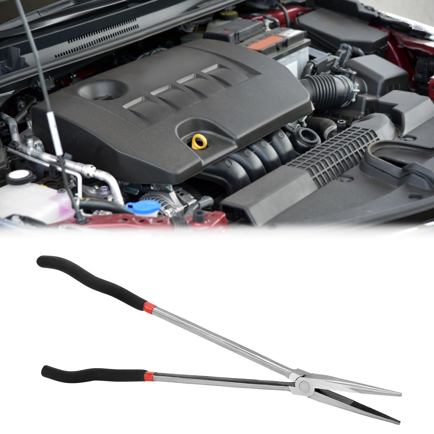 QWORK® Pinza a becchi extra lunghi dritta 400 mm, acciaio di alta qualità, manici antiscivolo, pinza multifunzionale