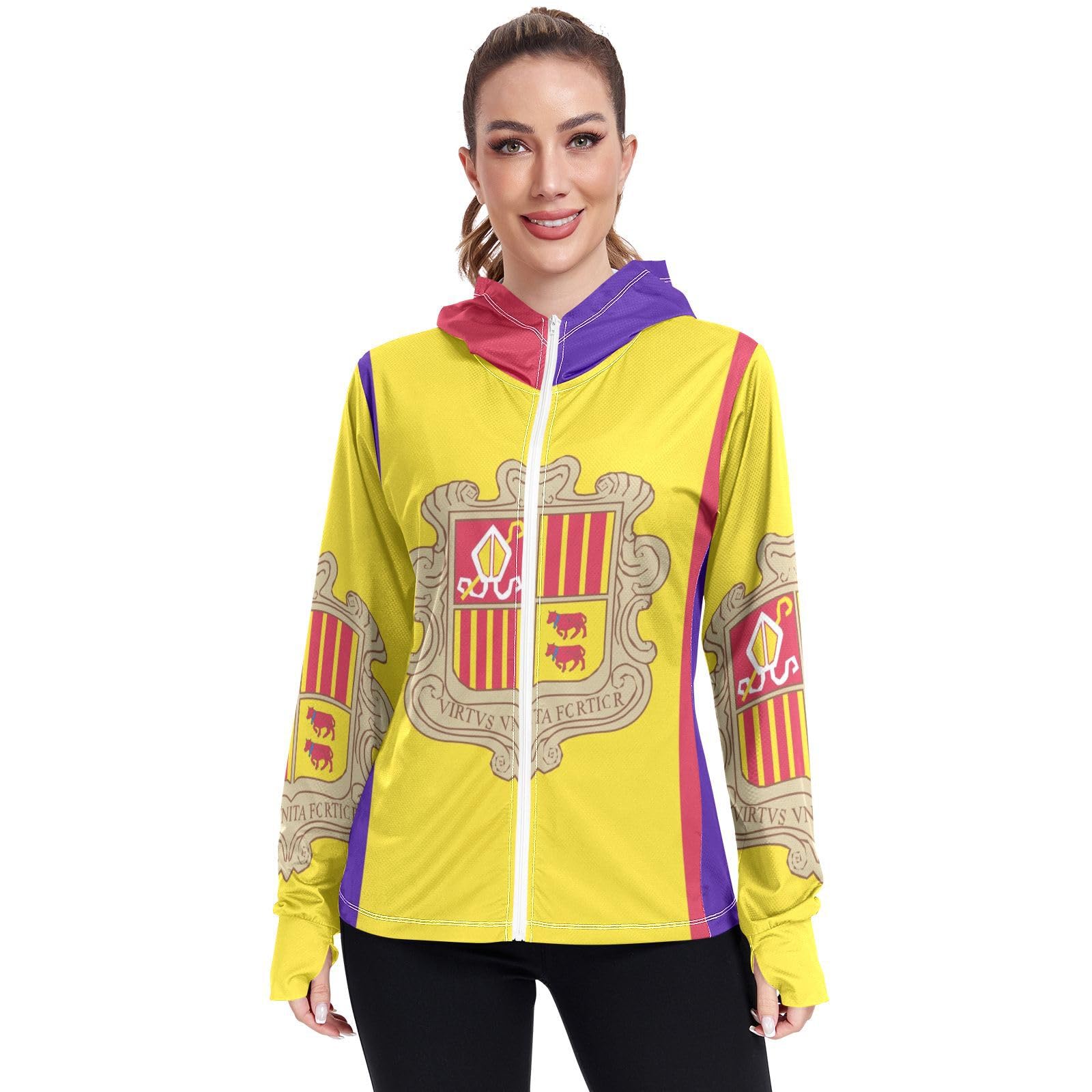 Vnurnrn Andorra Flag Womens UPF 50+ Sun Protection Hoodie Jacket Lightweight Long Sleeve Sun Shirt with Pocket