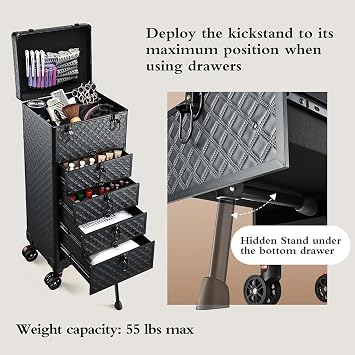 Stagiant Makeup Trolley Vanity Case Large Makeup Case Lockable Make Up Box Organiser with 4 Drawers Hairdressing Trolley on Wheels Beauty Nail Technician Cases Black