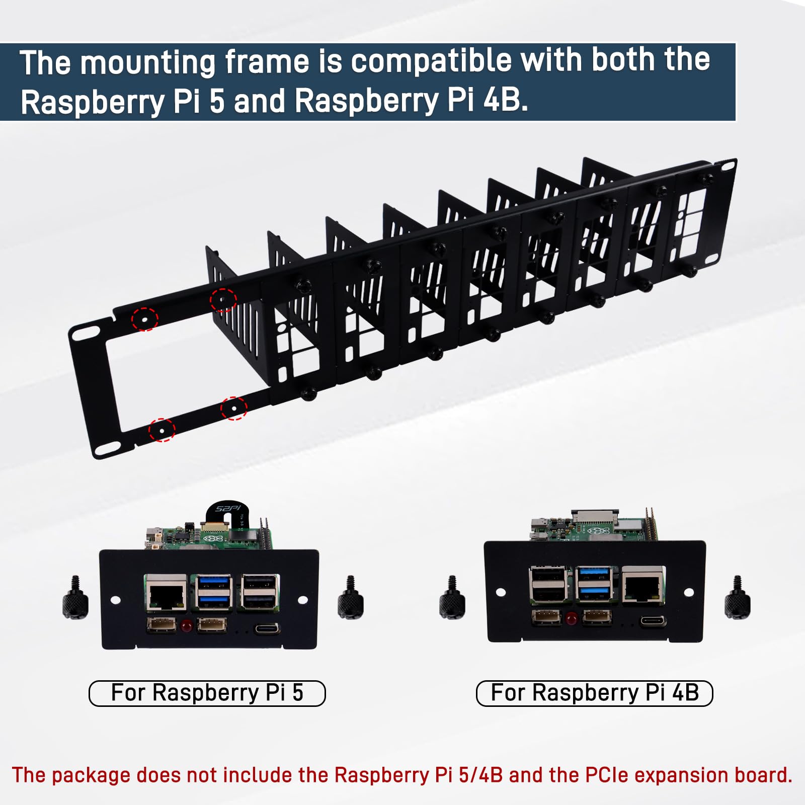 GeeekPi 19 Zoll 2U Rackmount für Raspberry Pi 5/4B/3B+/3B, mit abnehmbaren Fronthalterungen, kompatibel mit 19 Zoll Serverschränken